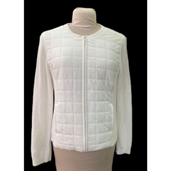 Croft & Barrow Quilted Sweater/Jacket Winter White Sz. L Full Zip - Picture 9 of 14